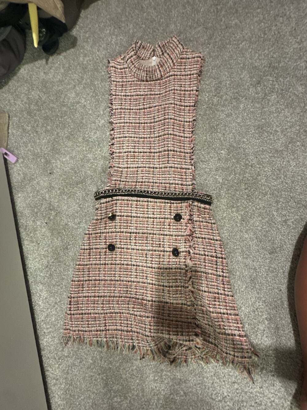 Zara Tweed Playsuit With Chain Trim